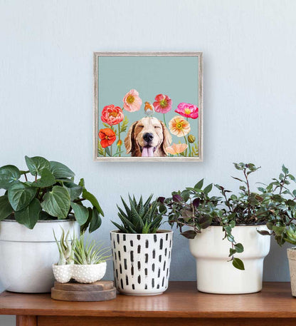Dogs And Birds - Golden Retriever - Pastel Mini Framed Canvas