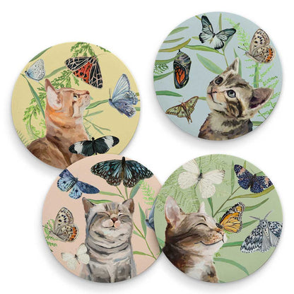 Butterfly And Kitten Friends - Set of 4 Coaster Set