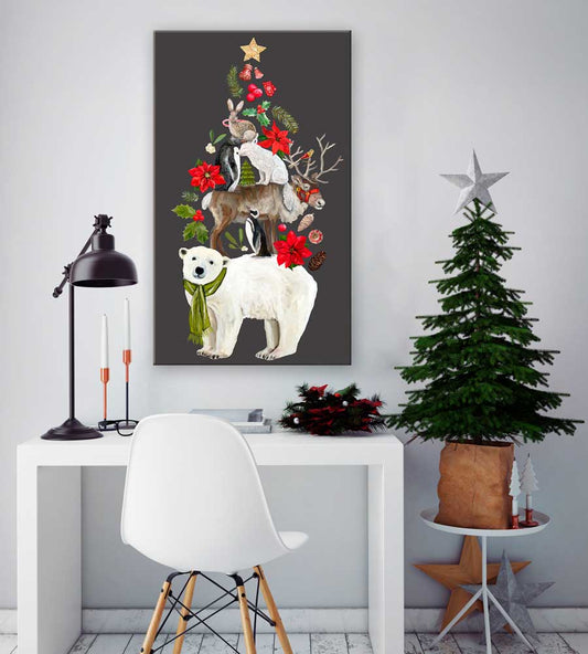 Holiday - Polar Bear Christmas Tree Canvas Wall Art