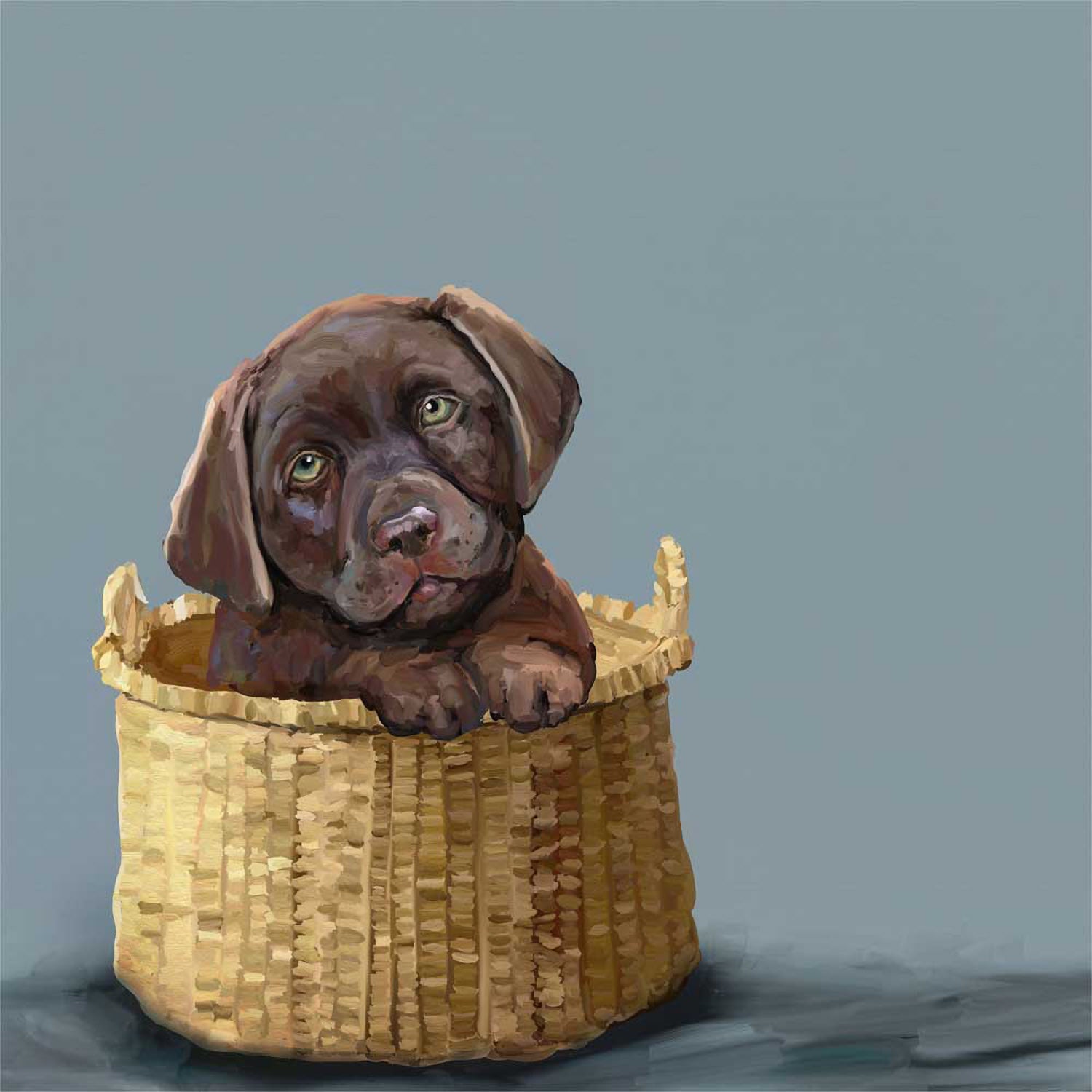 Chocolate Pup In A Basket Canvas Wall Art - GreenBox Art