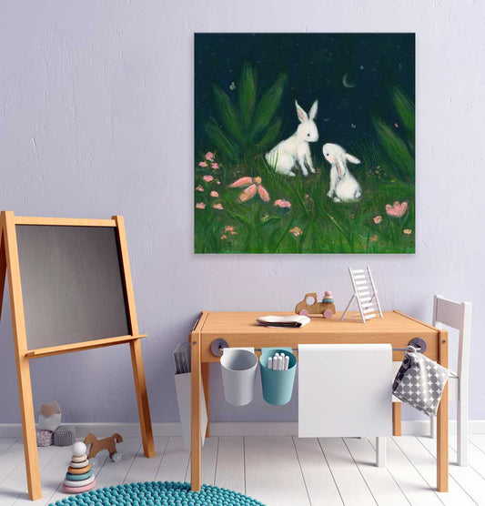 Bunnies In The Night Canvas Wall Art