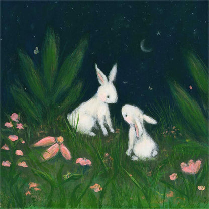 Bunnies In The Night Canvas Wall Art - GreenBox Art