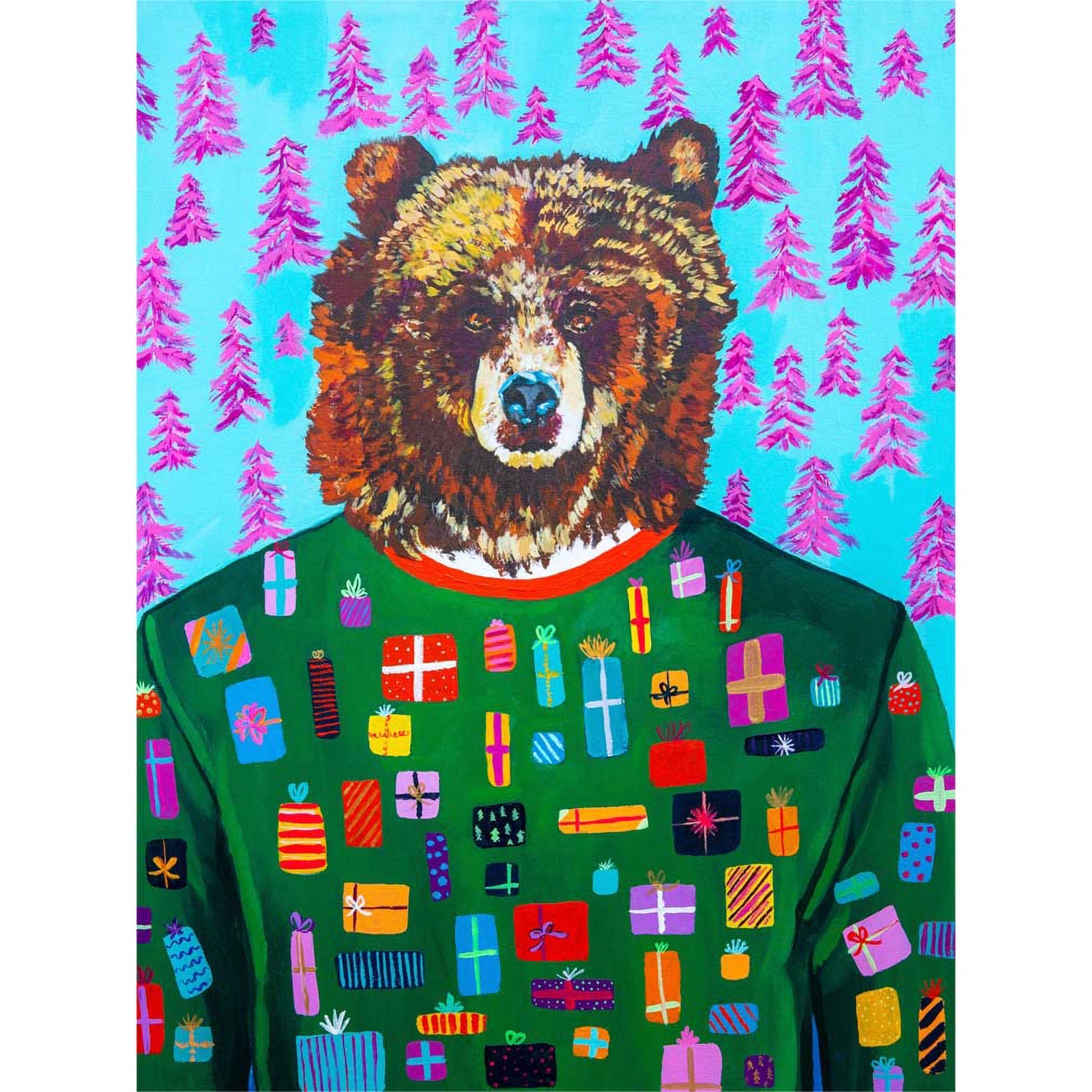 Holiday - Festive Bear Canvas Wall Art - GreenBox Art