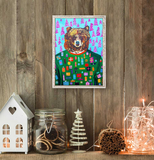 Holiday - Festive Bear Mini Framed Canvas - GreenBox Art