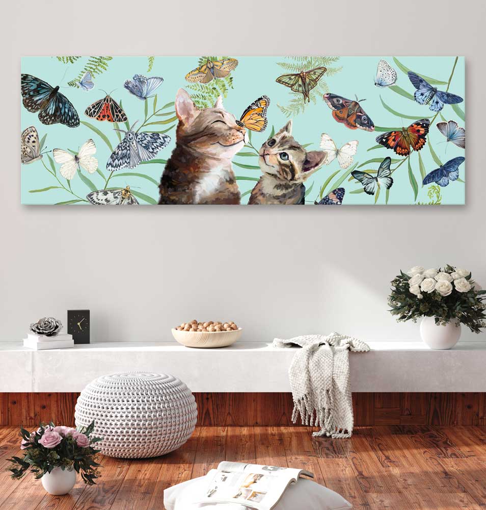 Butterfly And Kitten Friends Canvas Wall Art - GreenBox Art