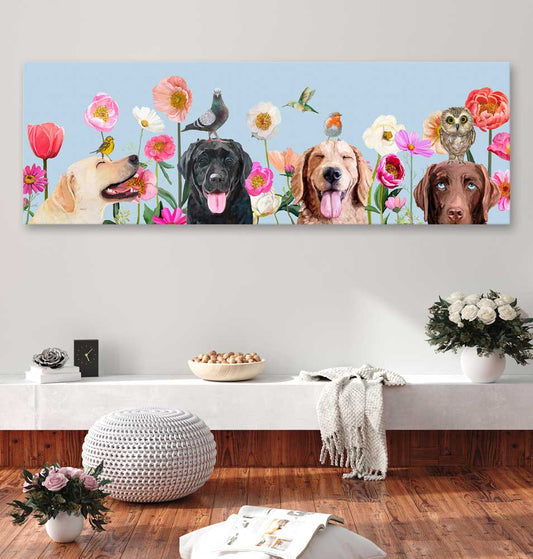 Dogs And Birds Canvas Wall Art
