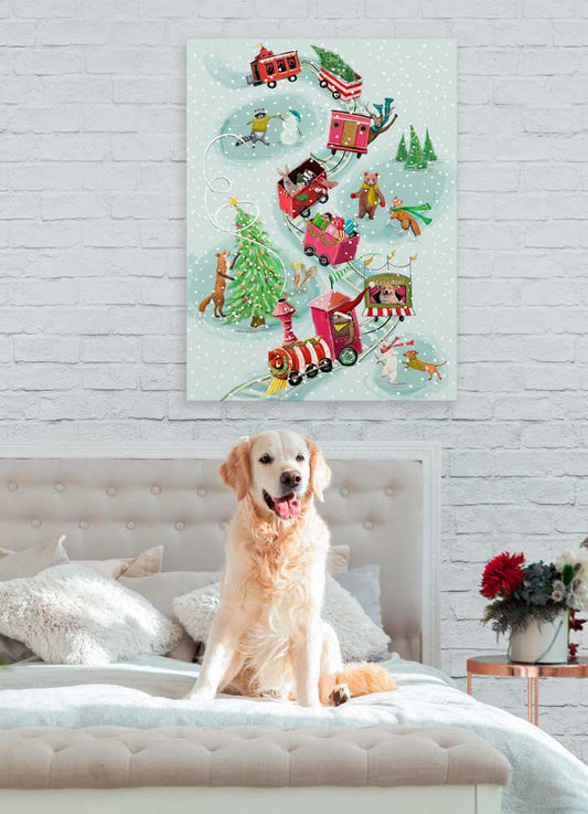 Holiday - Animal Train Canvas Wall Art - GreenBox Art