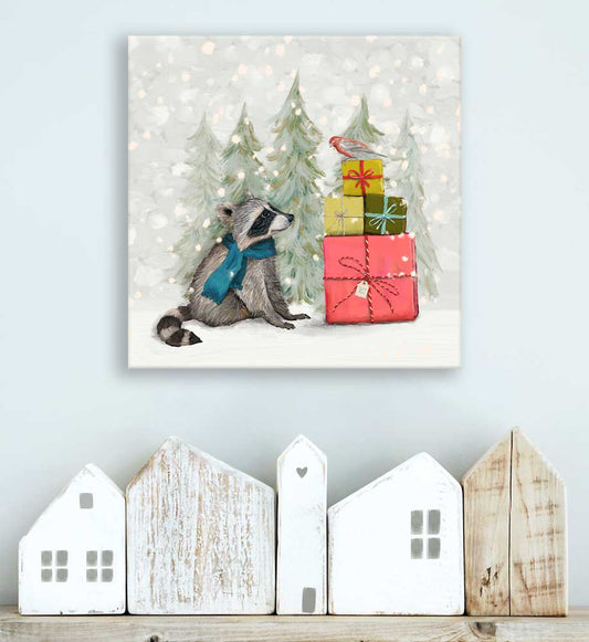 Holiday - Santa Claws Raccoon Canvas Wall Art - GreenBox Art