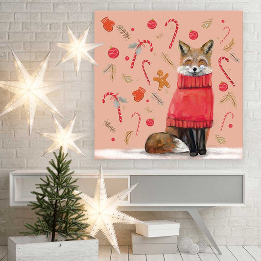 Holiday - Hot Cocoa Fox Canvas Wall Art - GreenBox Art