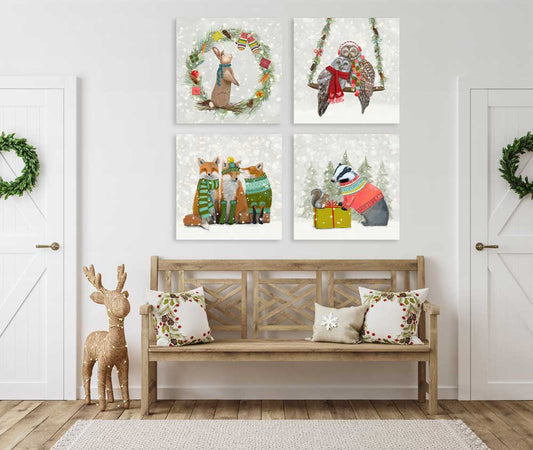 Holiday - Santa Claws Fox Trio Canvas Wall Art - GreenBox Art