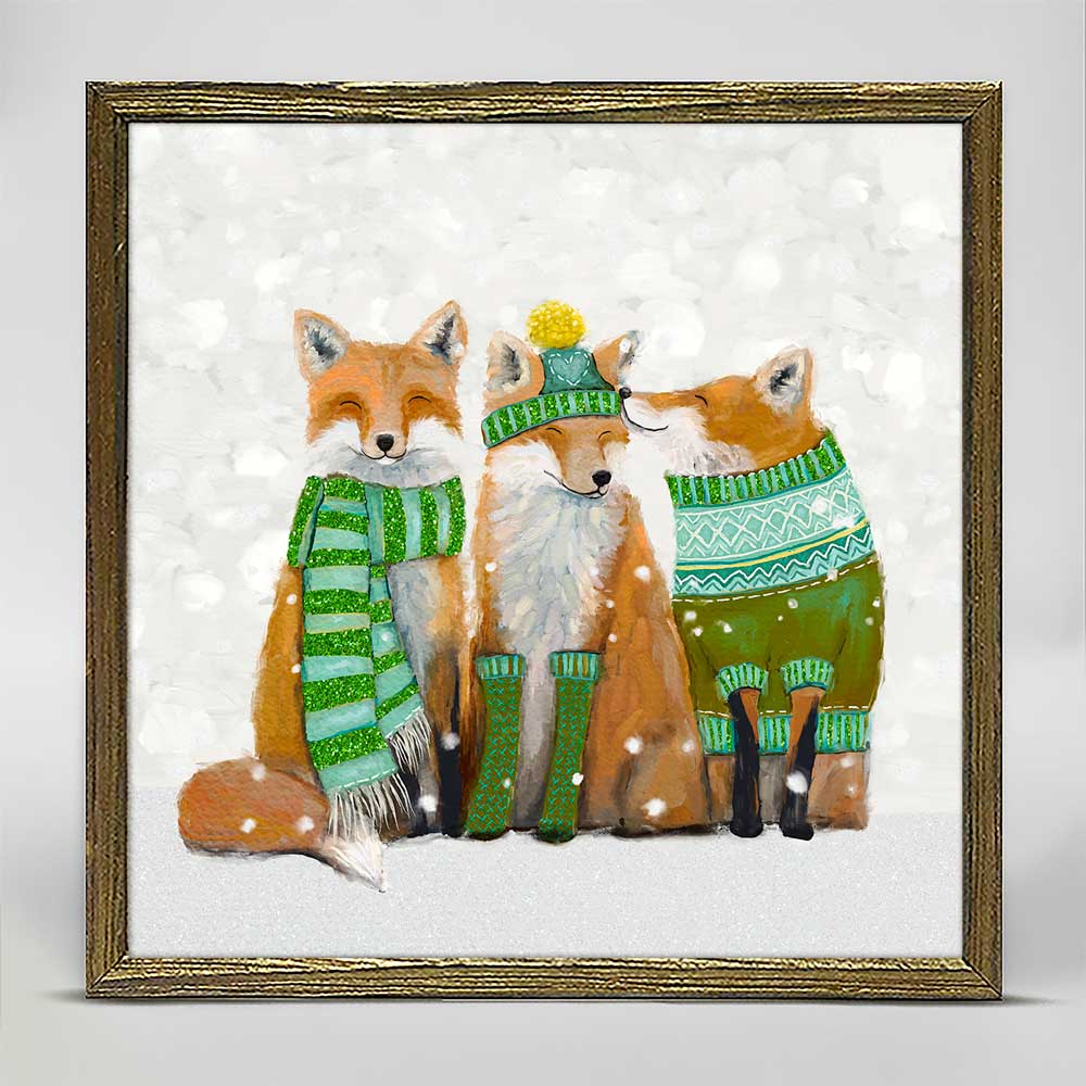 Holiday - Santa Claws Fox Trio Embellished Mini Framed Canvas
