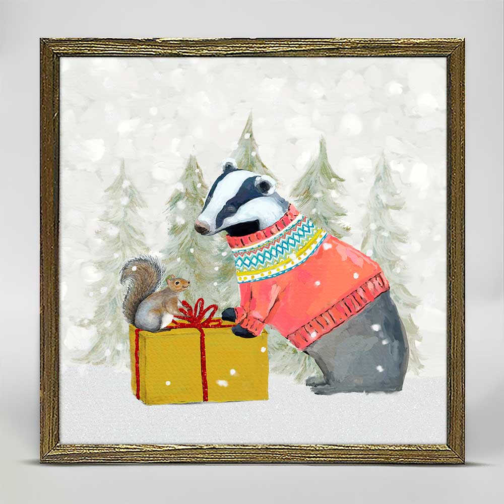 Holiday - Santa Claws Badger Embellished Mini Framed Canvas