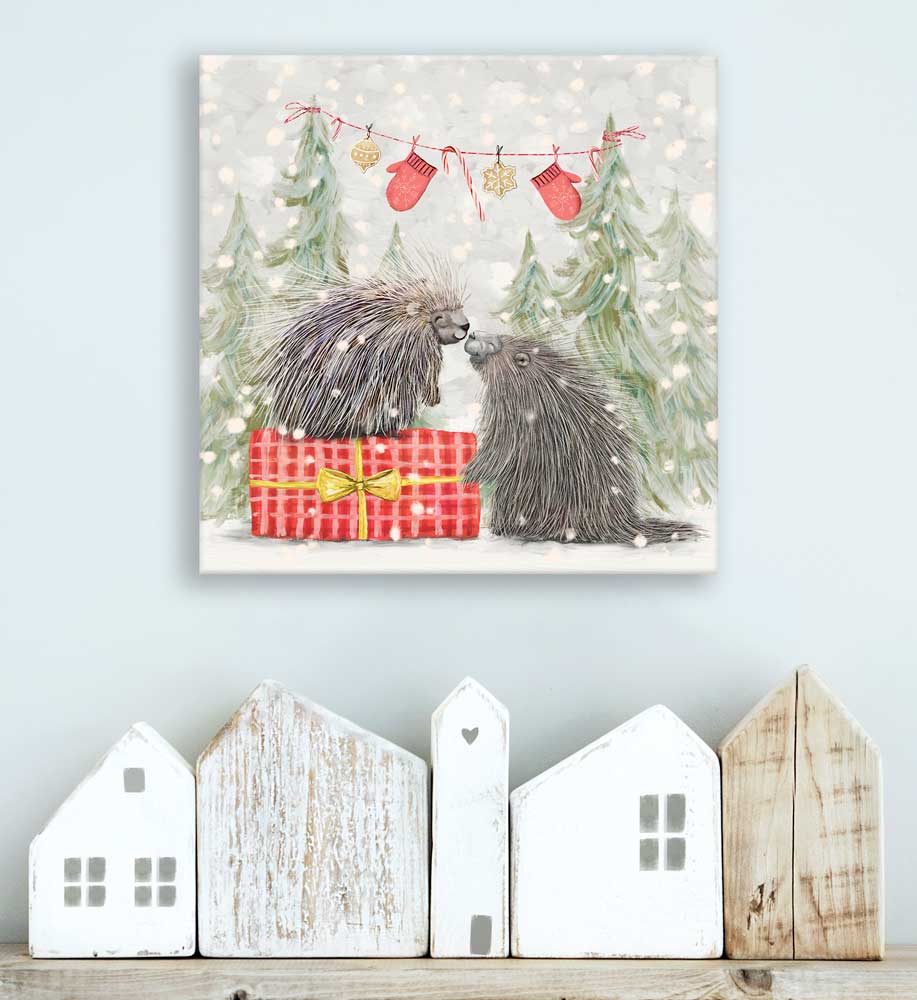 Holiday - Santa Claws Porcupine Couple Canvas Wall Art