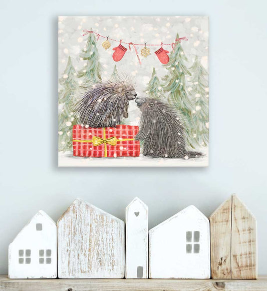 Holiday - Santa Claws Porcupine Couple Canvas Wall Art - GreenBox Art