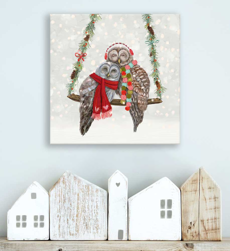 Holiday - Santa Claws Owl Pair Canvas Wall Art