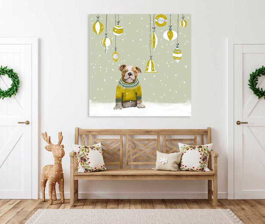 Holiday - Holiday Party Bulldog Canvas Wall Art - GreenBox Art