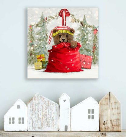 Holiday - Santa Claws Bear Cub Canvas Wall Art - GreenBox Art