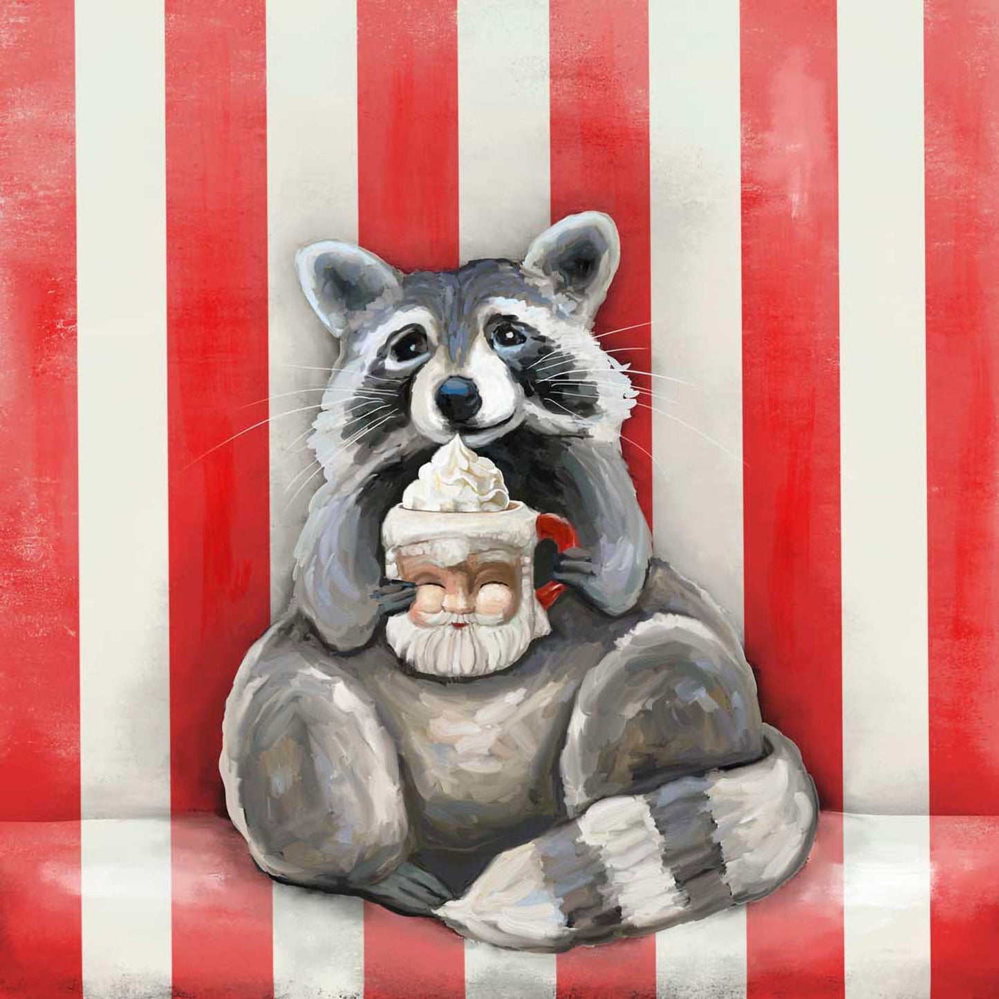 Holiday - Hot Cocoa Raccoon Canvas Wall Art - GreenBox Art