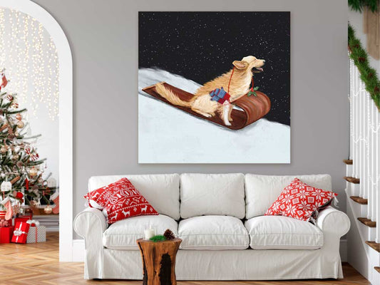 Holiday - Dashing Through The Snow - Retriever Canvas Wall Art - GreenBox Art