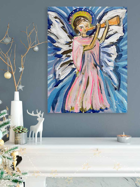 Holiday - Angel And Trumpet Canvas Wall Art - GreenBox Art