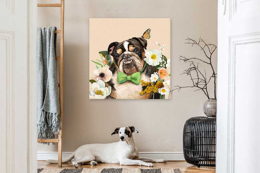 Floral Bulldog Portrait Canvas Wall Art - GreenBox Art