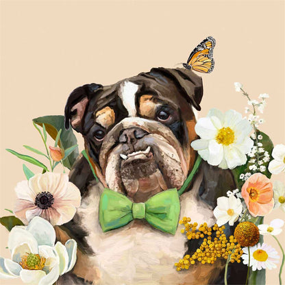 Floral Bulldog Portrait Canvas Wall Art