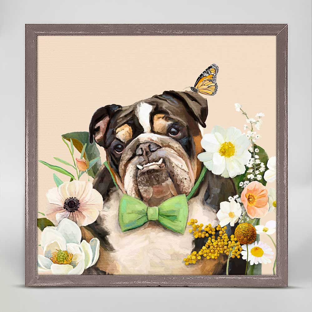 Floral Bulldog Portrait Mini Framed Canvas - GreenBox Art