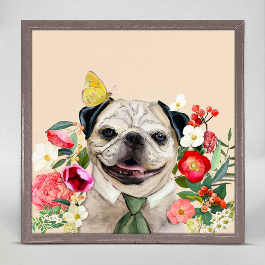 Floral Pug Portrait Mini Framed Canvas - GreenBox Art