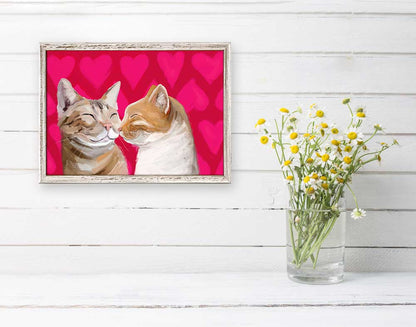 Valentine Cat Pair Mini Framed Canvas