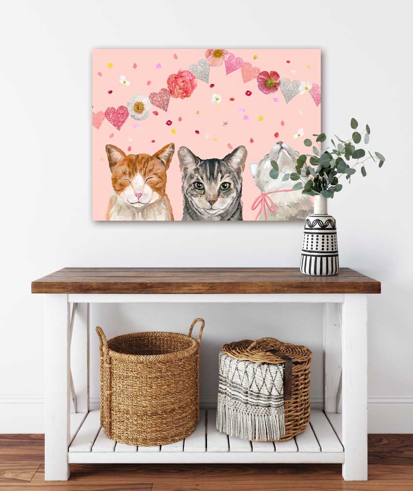 Valentine Cat Trio Canvas Wall Art