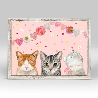 Valentine Cat Trio Mini Framed Canvas - GreenBox Art