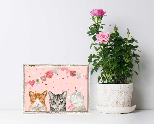 Valentine Cat Trio Mini Framed Canvas