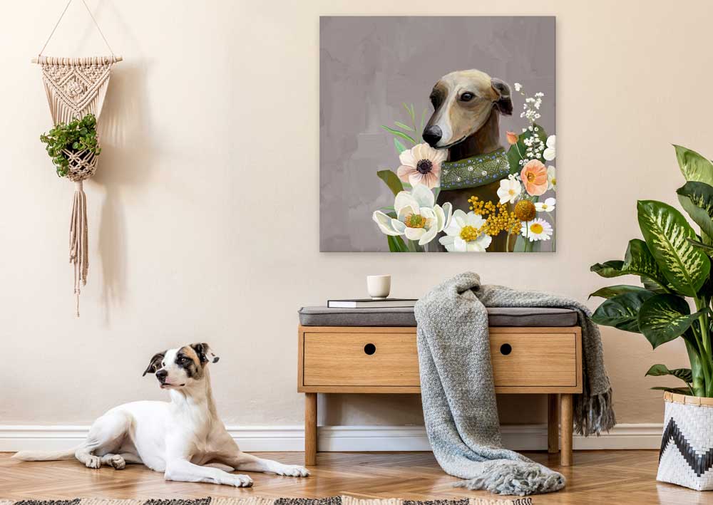 Floral Whippet Canvas Wall Art