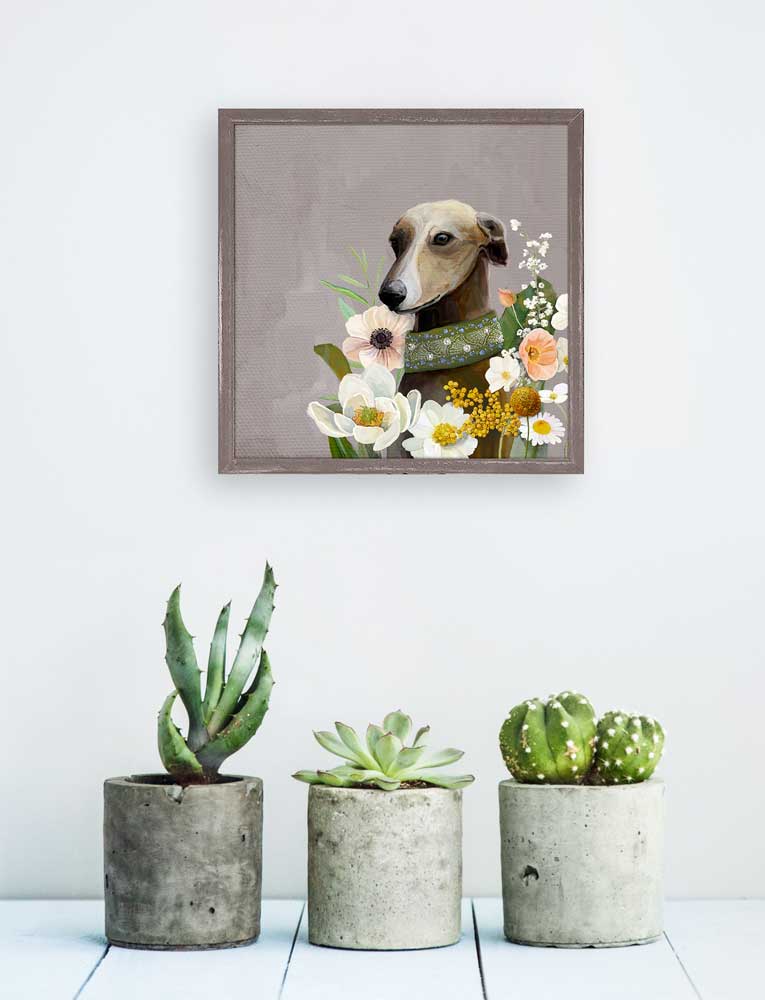 Floral Whippet Mini Framed Canvas