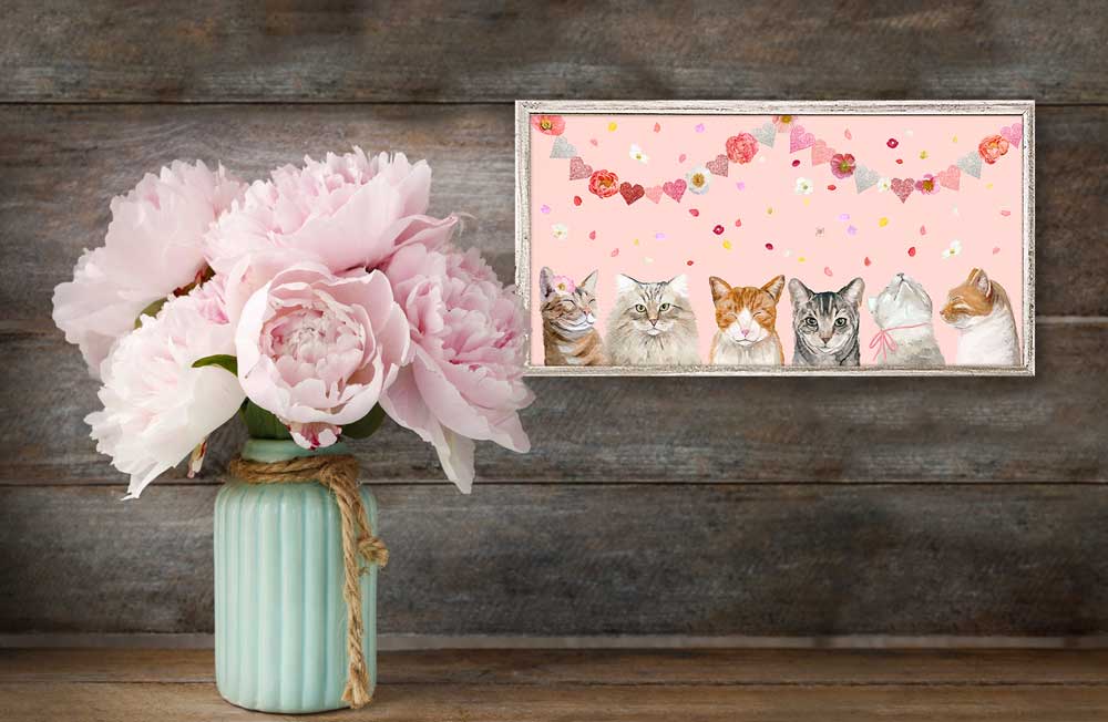 Valentine Cat Group Mini Framed Canvas