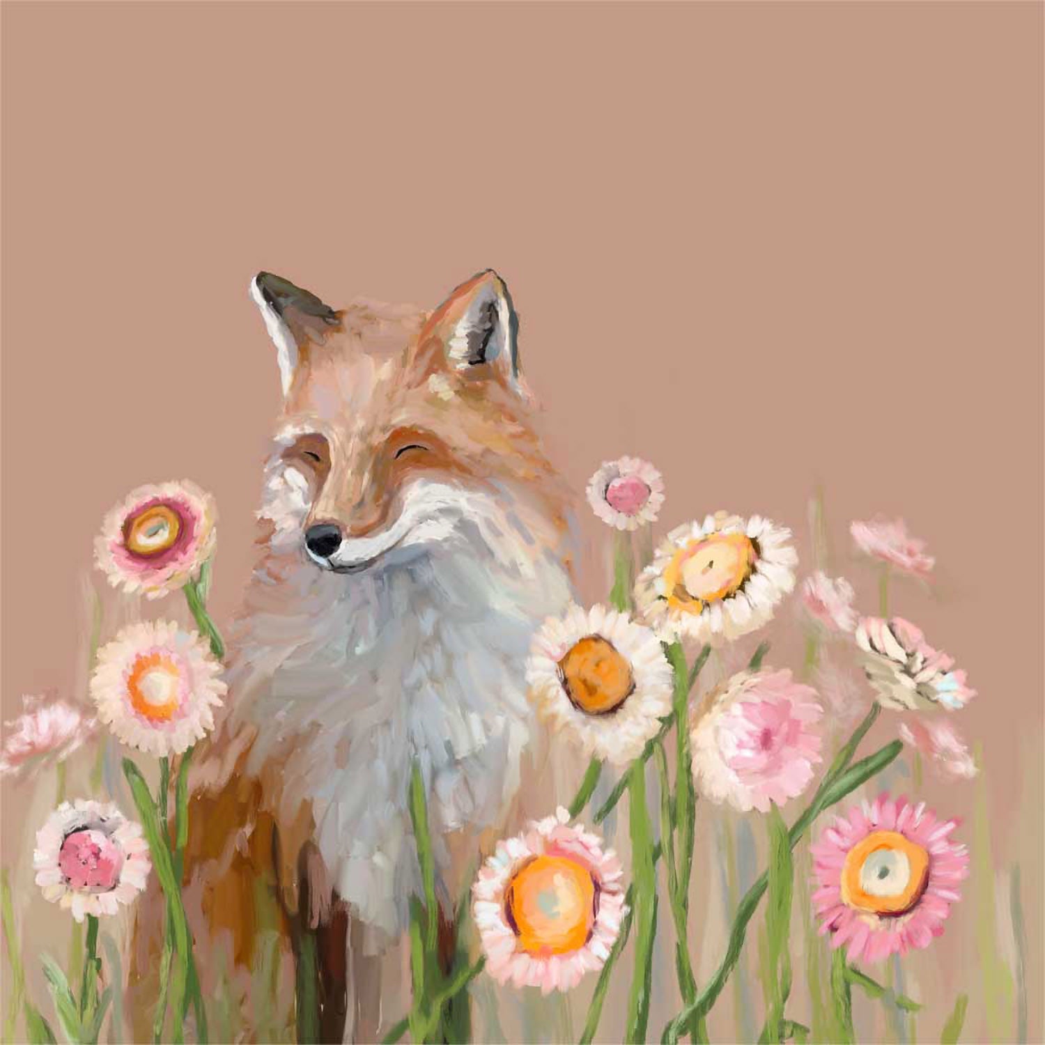 Wildflower Fox Canvas Wall Art - GreenBox Art