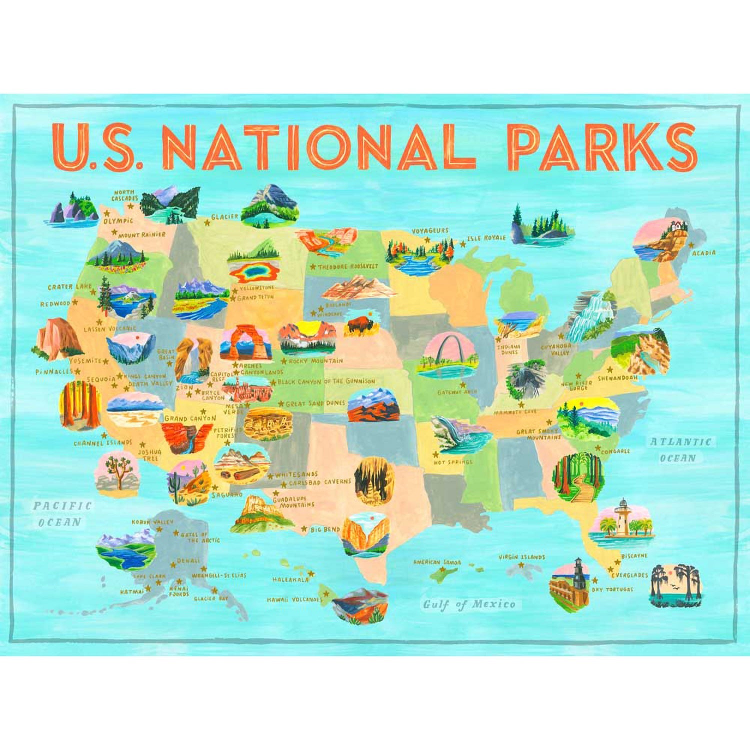 National Parks - United States - Blue Canvas Wall Art - GreenBox Art