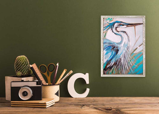 Blue Heron 3 Mini Framed Canvas