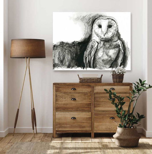 Avian Spotlight - Charcoal Owl Canvas Wall Art