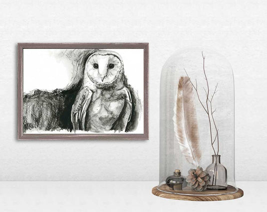 Avian Spotlight - Charcoal Owl Mini Framed Canvas