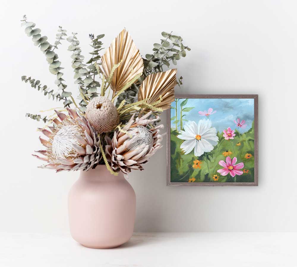 Country Life - Wild Cosmos Mini Framed Canvas