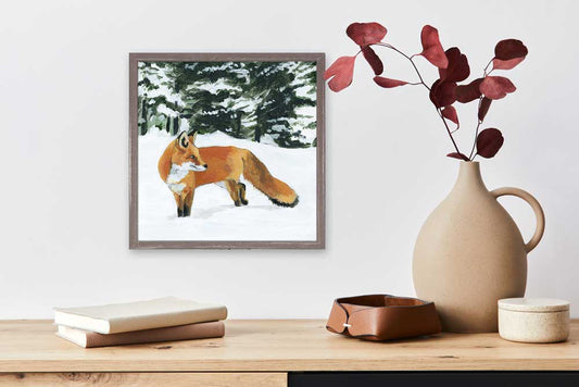 Woodland Life - Winter Fox Mini Framed Canvas - GreenBox Art