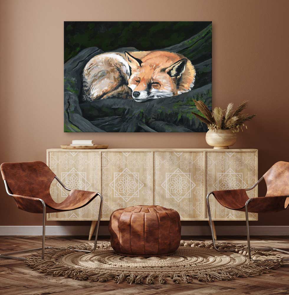 Woodland Life - Sleeping Fox Canvas Wall Art