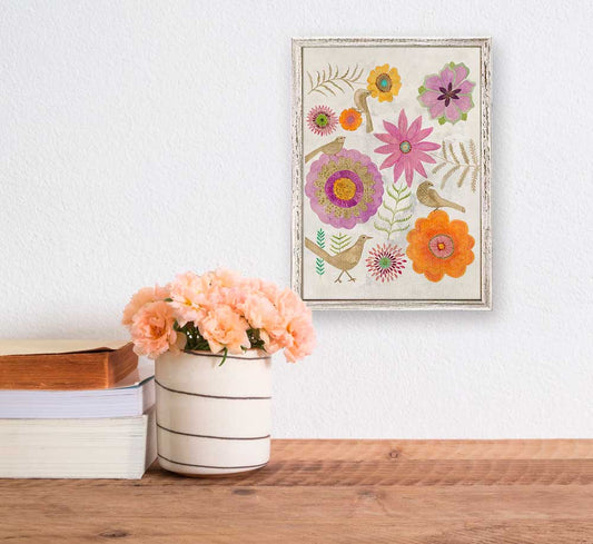 Aviary Flowers Mini Framed Canvas