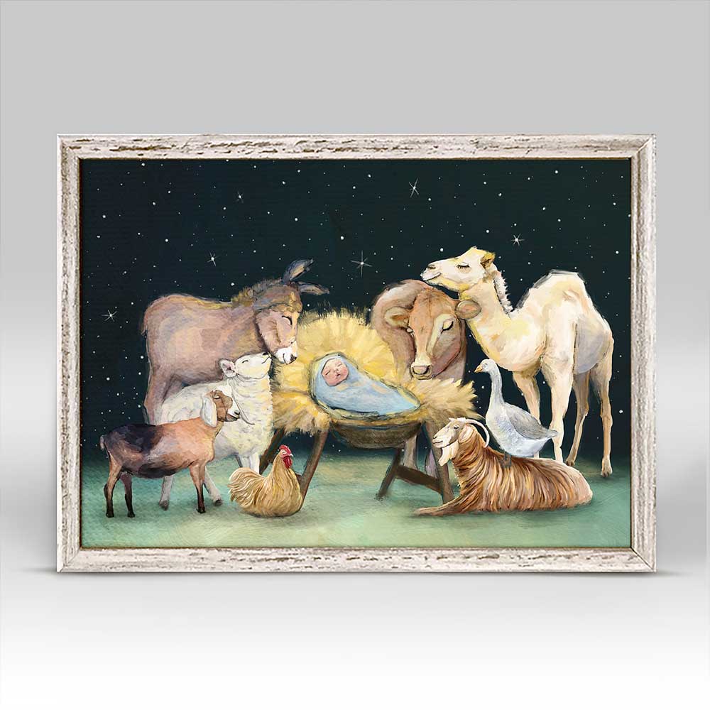 Holiday - Nativity Animals Night Sky Mini Framed Canvas