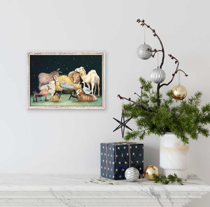Holiday - Nativity Animals Night Sky Mini Framed Canvas
