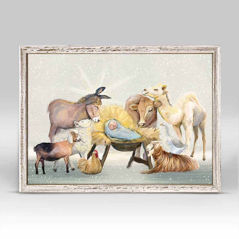 Holiday - Nativity Animals Light Sky Mini Framed Canvas - GreenBox Art