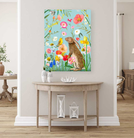 Springtime Friends - Bun And Bird Canvas Wall Art