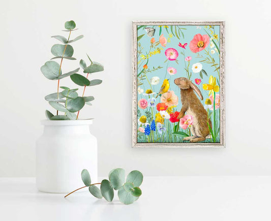 Springtime Friends - Bun And Bird Mini Framed Canvas - GreenBox Art