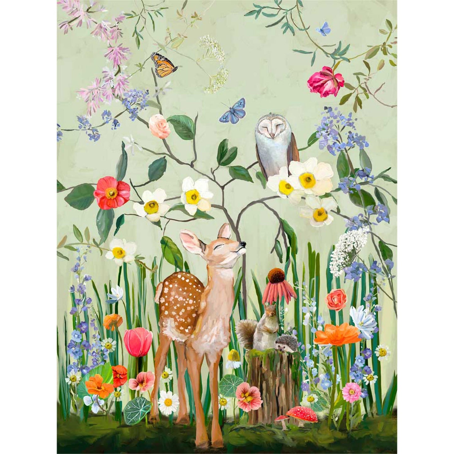 Springtime Friends - Fawn And Owl Canvas Wall Art